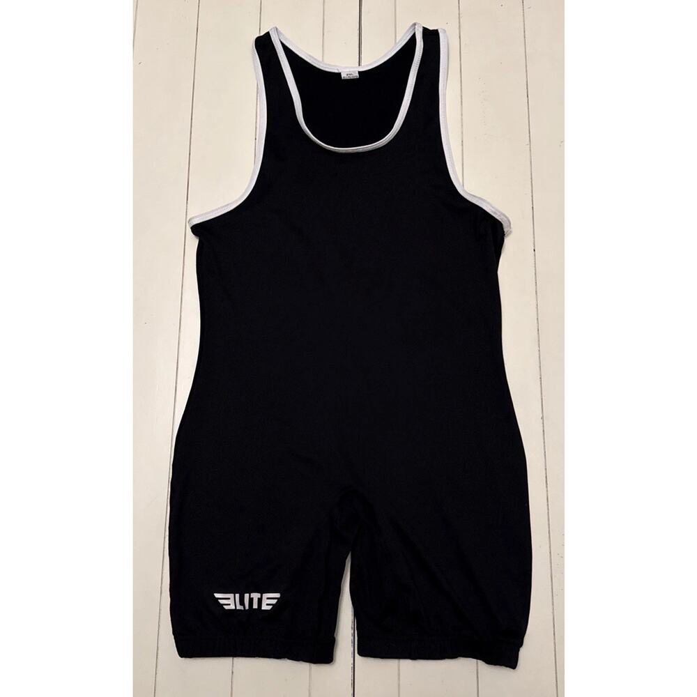 ELITE Singlet WRESTLING LIFTING Size 2XL XXL Polyester Spandex BLACK with WHITE